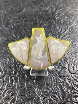 Carved Mother of Pearl Shell Basset Hound Dog and Cat on Lemon Jade Jewelry Pendant #gClaSaZMPdI