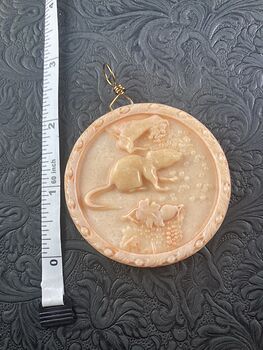 Carved Mouse or Rat and Grapes Jasper Stone Pendant Jewelry Ornament Mini Art #8WG1JQe6tHc