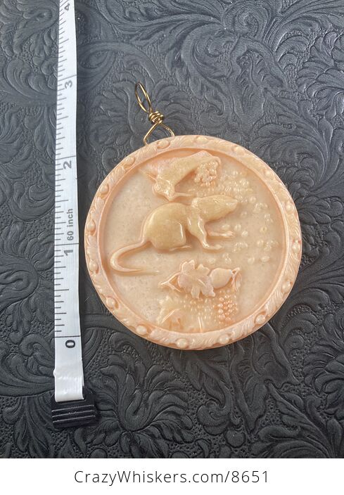Carved Mouse or Rat and Grapes Jasper Stone Pendant Jewelry Ornament Mini Art - #8WG1JQe6tHc-1