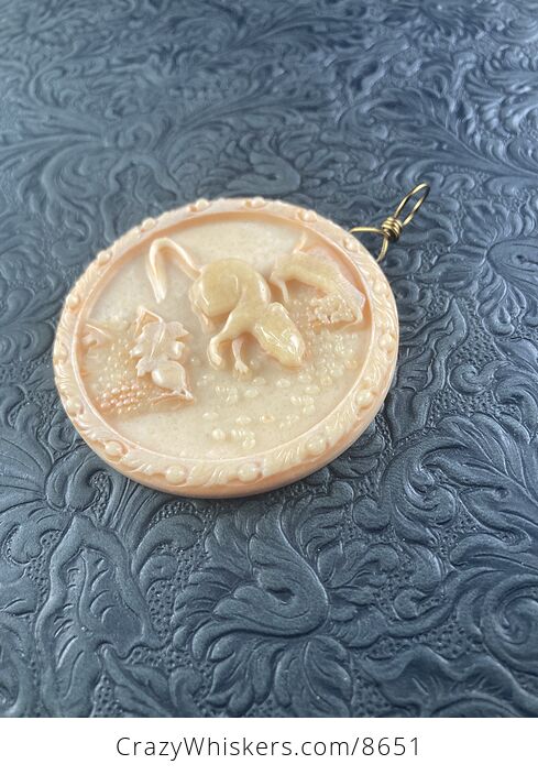 Carved Mouse or Rat and Grapes Jasper Stone Pendant Jewelry Ornament Mini Art - #8WG1JQe6tHc-6