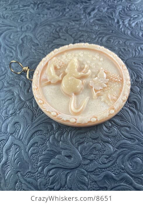 Carved Mouse or Rat and Grapes Jasper Stone Pendant Jewelry Ornament Mini Art - #8WG1JQe6tHc-5