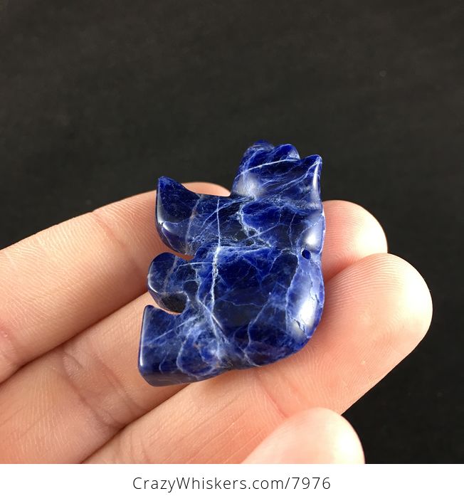 Carved Natural Blue Sodalite Stone Walking Bear Pendant - #vpsIWmYOXIQ-3