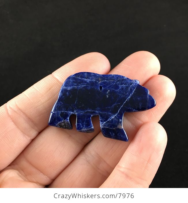 Carved Natural Blue Sodalite Stone Walking Bear Pendant - #vpsIWmYOXIQ-5