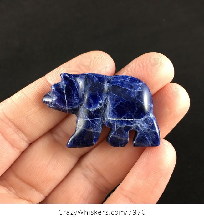Carved Natural Blue Sodalite Stone Walking Bear Pendant - #vpsIWmYOXIQ-1