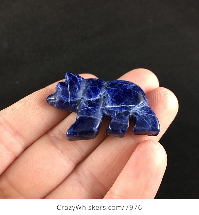 Carved Natural Blue Sodalite Stone Walking Bear Pendant - #vpsIWmYOXIQ-2
