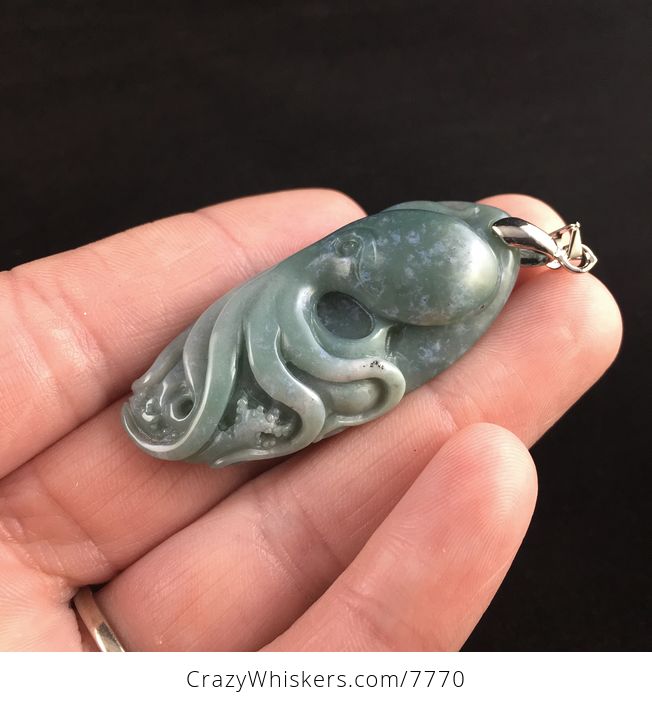 Carved Octopus Fancy Agate Stone Pendant Jewelry - #sn6qzL5SMio-3