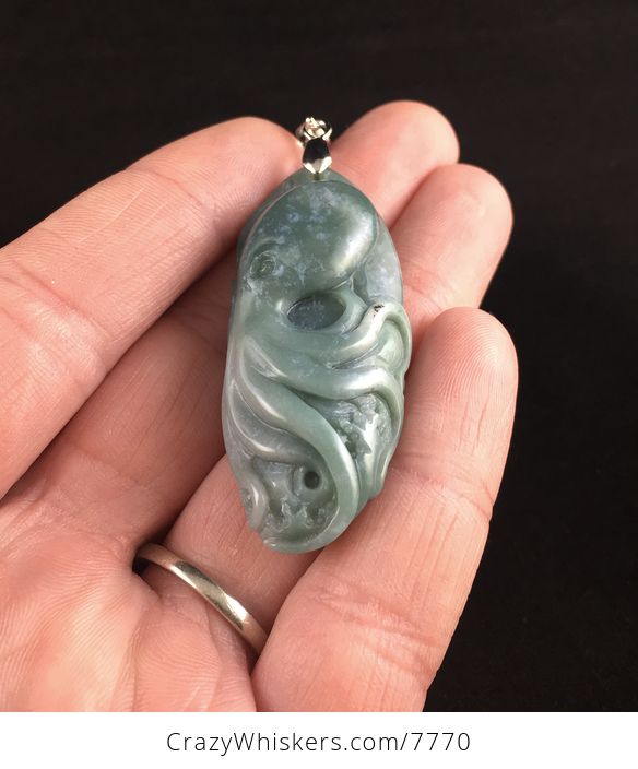 Carved Octopus Fancy Agate Stone Pendant Jewelry - #sn6qzL5SMio-2