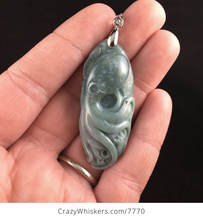 Carved Octopus Fancy Agate Stone Pendant Jewelry - #sn6qzL5SMio-1