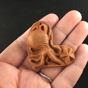 Carved Octopus Heart Jasper Stone Pendant Jewelry #PiBQ8tcNAL4