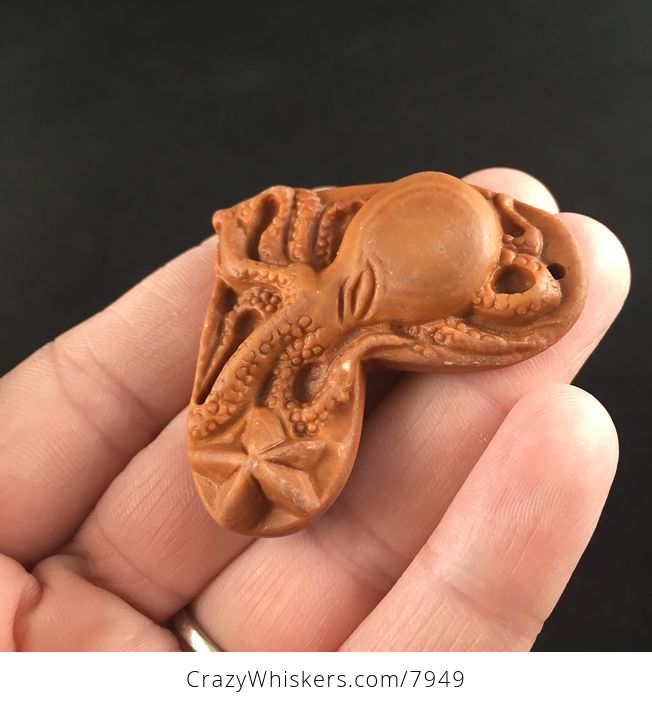 Carved Octopus Heart Jasper Stone Pendant Jewelry - #PiBQ8tcNAL4-3