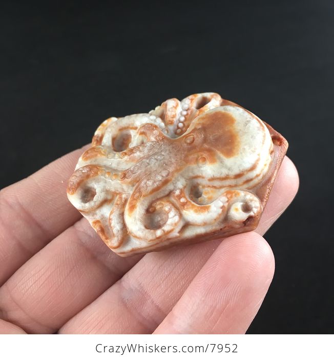 Carved Octopus in Orange Red Jasper Stone Pendant Jewelry - #STCXmIPv5Ww-4
