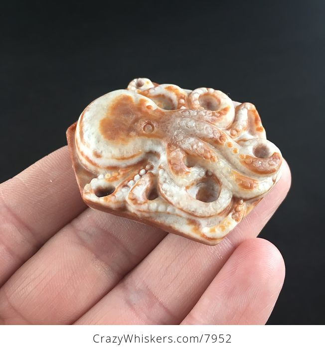 Carved Octopus in Orange Red Jasper Stone Pendant Jewelry - #STCXmIPv5Ww-3