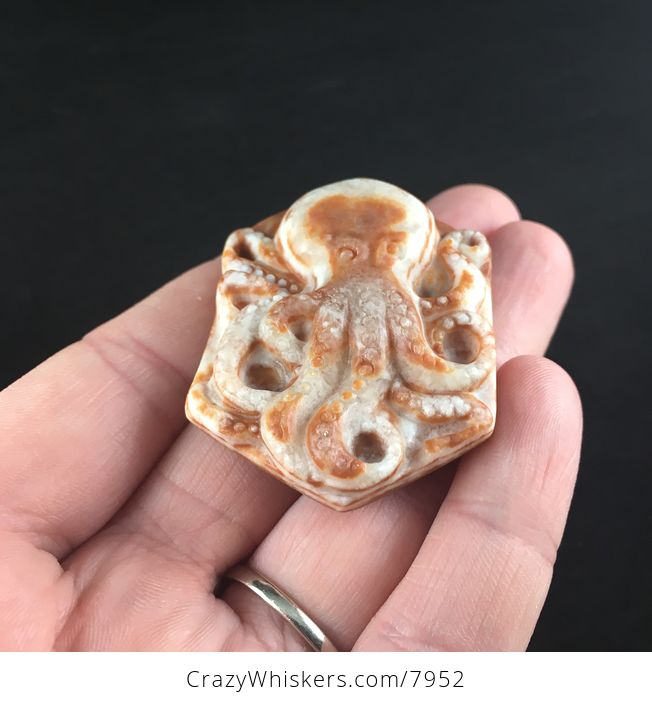 Carved Octopus in Orange Red Jasper Stone Pendant Jewelry - #STCXmIPv5Ww-5