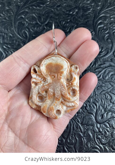 Carved Octopus in Orange Red Malachite Stone Pendant Jewelry - #YJ5DBlh3ca0-2