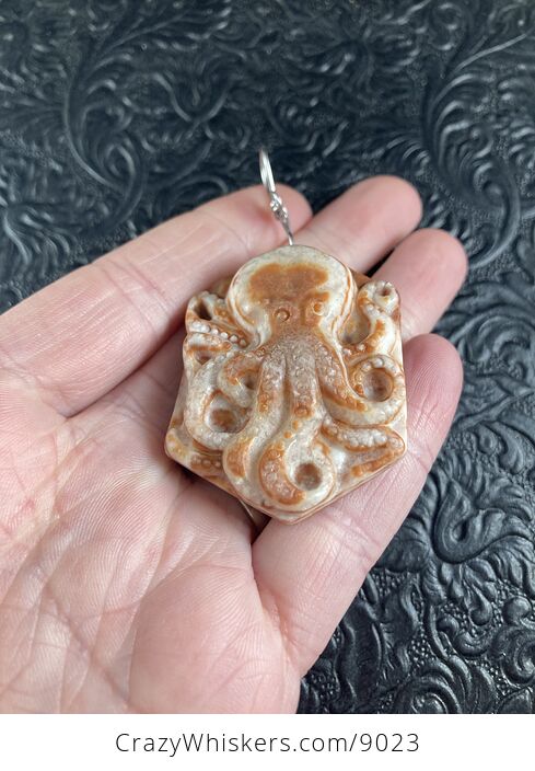 Carved Octopus in Orange Red Malachite Stone Pendant Jewelry - #YJ5DBlh3ca0-3
