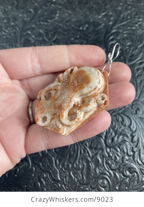 Carved Octopus in Orange Red Malachite Stone Pendant Jewelry - #YJ5DBlh3ca0-4