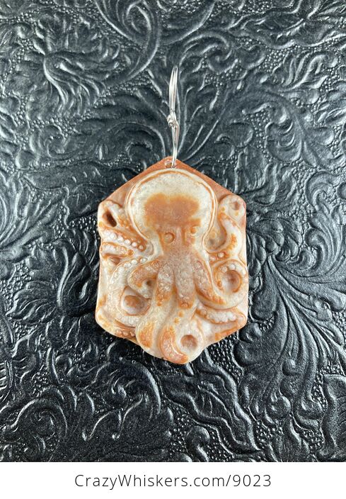 Carved Octopus in Orange Red Malachite Stone Pendant Jewelry - #YJ5DBlh3ca0-1
