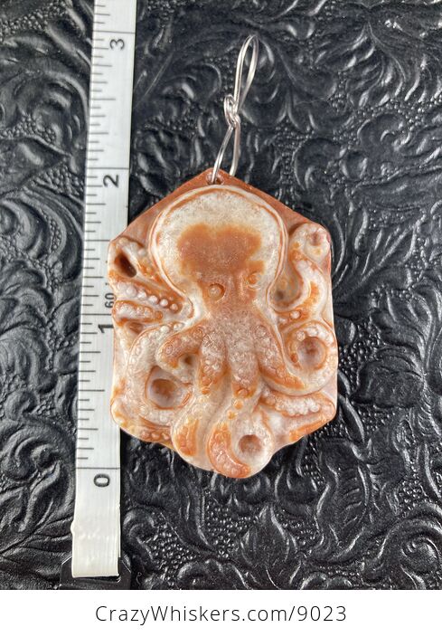 Carved Octopus in Orange Red Malachite Stone Pendant Jewelry - #YJ5DBlh3ca0-6