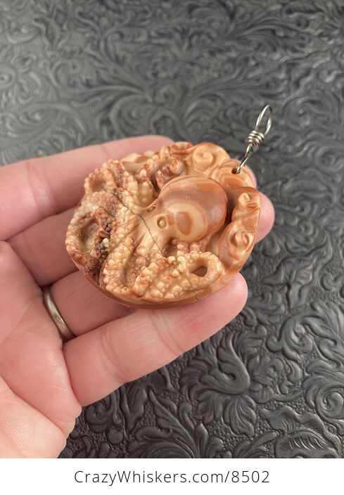 Carved Octopus Jasper Stone Pendant Jewelry - #3q4gMANfqS4-3