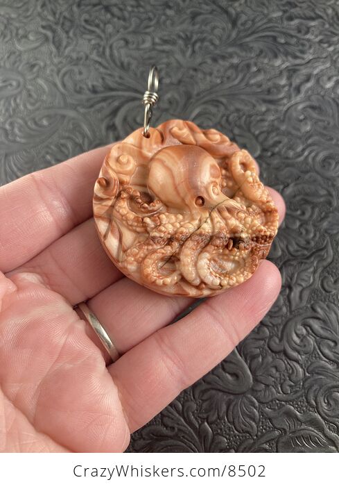 Carved Octopus Jasper Stone Pendant Jewelry - #3q4gMANfqS4-4