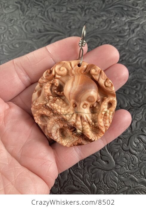 Carved Octopus Jasper Stone Pendant Jewelry - #3q4gMANfqS4-1