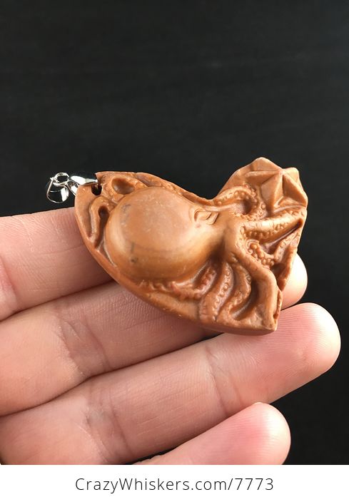 Carved Octopus Jasper Stone Pendant Jewelry - #RpCuDKI5PnA-4