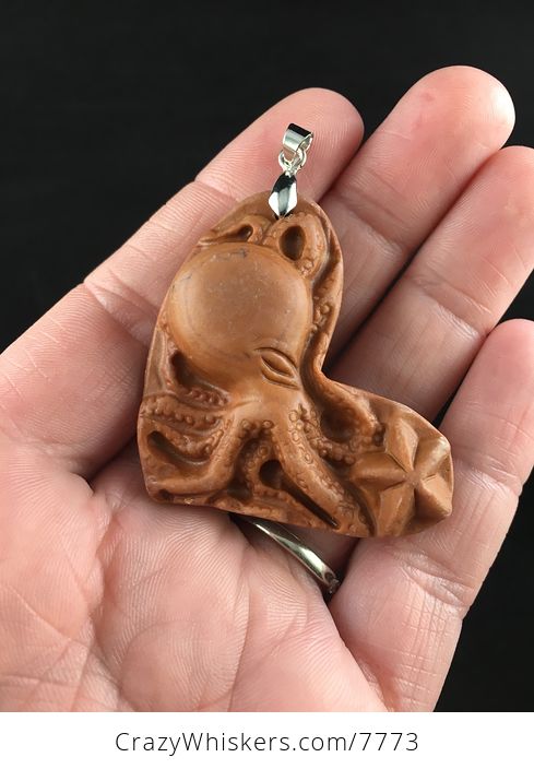 Carved Octopus Jasper Stone Pendant Jewelry - #RpCuDKI5PnA-1