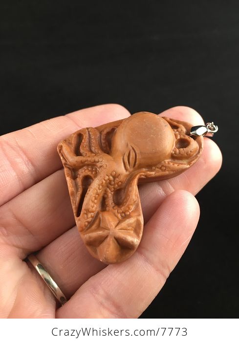 Carved Octopus Jasper Stone Pendant Jewelry - #RpCuDKI5PnA-3