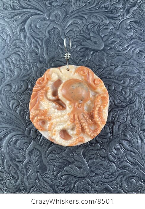 Carved Octopus Jasper Stone Pendant Jewelry - #ZXKUNrAxqvQ-2