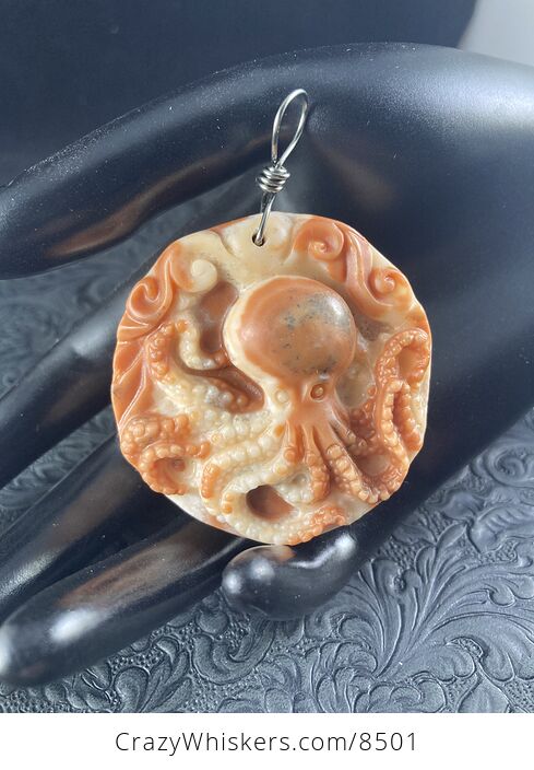 Carved Octopus Jasper Stone Pendant Jewelry - #ZXKUNrAxqvQ-6