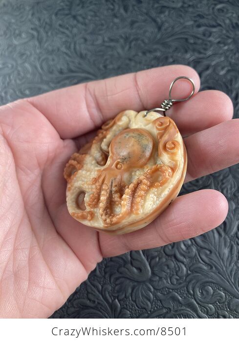 Carved Octopus Jasper Stone Pendant Jewelry - #ZXKUNrAxqvQ-4
