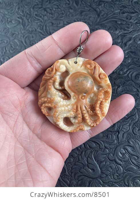 Carved Octopus Jasper Stone Pendant Jewelry - #ZXKUNrAxqvQ-1