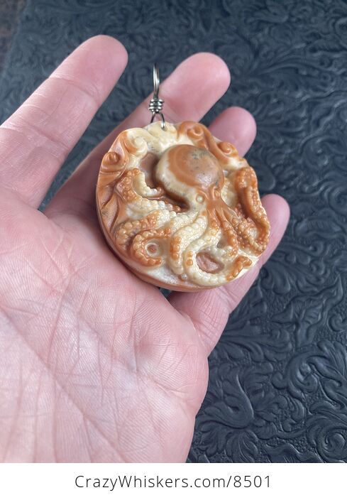 Carved Octopus Jasper Stone Pendant Jewelry - #ZXKUNrAxqvQ-5