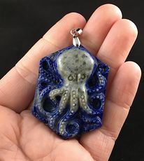 Carved Octopus Lapis Lazuli Stone Pendant Jewelry #1uopDbX9DA4