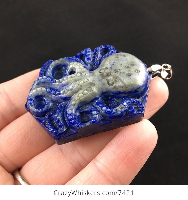 Carved Octopus Lapis Lazuli Stone Pendant Jewelry - #1uopDbX9DA4-3