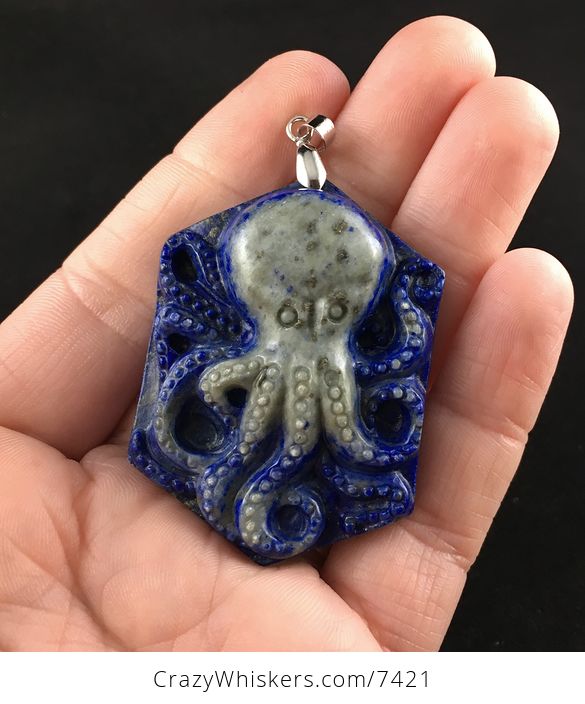 Carved Octopus Lapis Lazuli Stone Pendant Jewelry - #1uopDbX9DA4-1