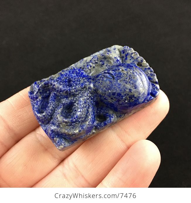 Carved Octopus Lapis Lazuli Stone Pendant Jewelry - #D4DP5GITPxs-3