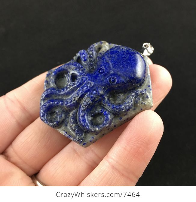 Carved Octopus Lapis Lazuli Stone Pendant Jewelry - #amVTl2sRG00-3
