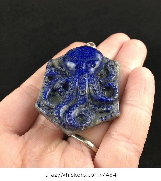 Carved Octopus Lapis Lazuli Stone Pendant Jewelry - #amVTl2sRG00-2