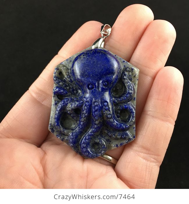 Carved Octopus Lapis Lazuli Stone Pendant Jewelry - #amVTl2sRG00-1
