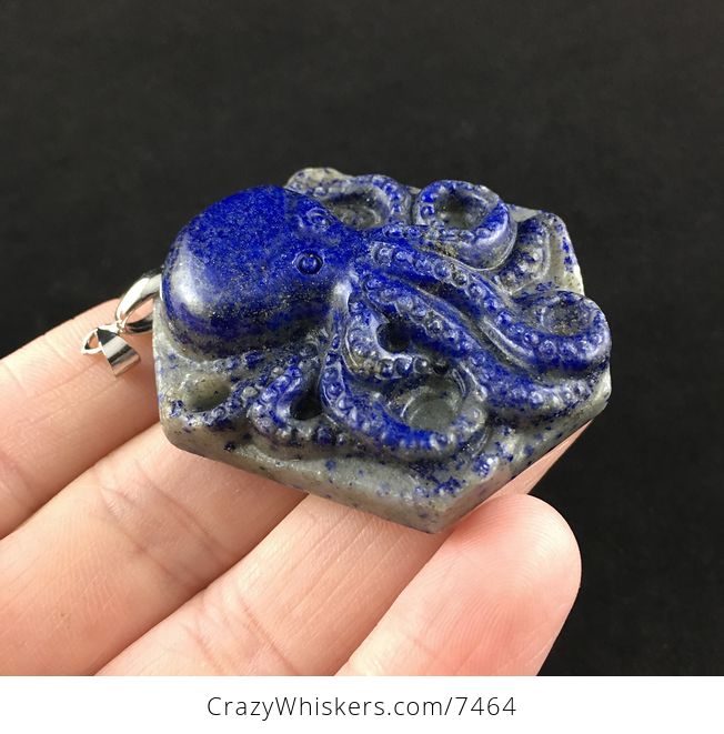 Carved Octopus Lapis Lazuli Stone Pendant Jewelry - #amVTl2sRG00-4