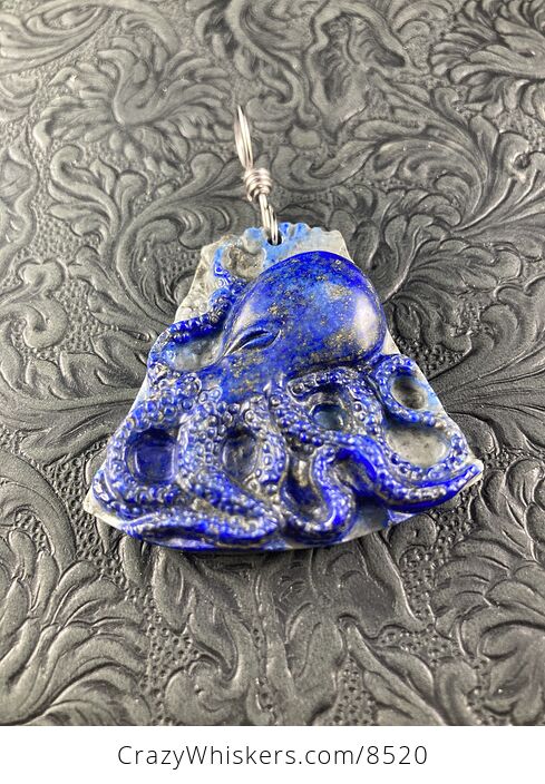 Carved Octopus Lapis Lazuli Stone Pendant Jewelry - #mZ9CL1NNkxE-6