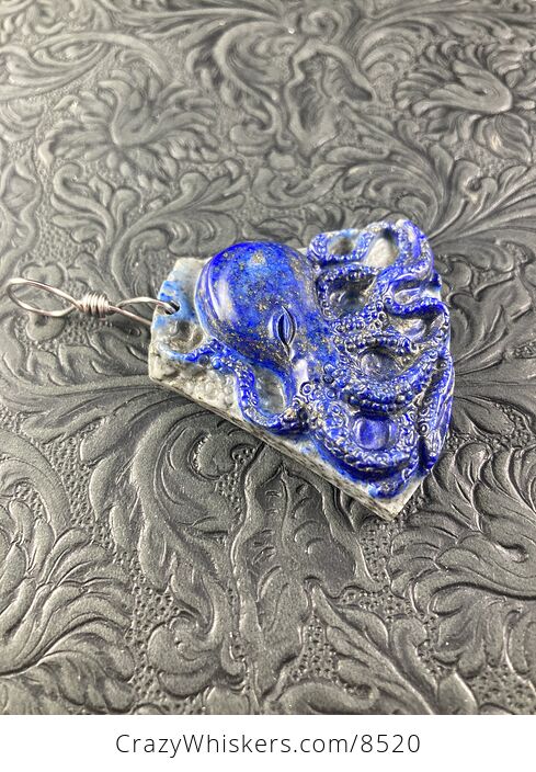 Carved Octopus Lapis Lazuli Stone Pendant Jewelry - #mZ9CL1NNkxE-5