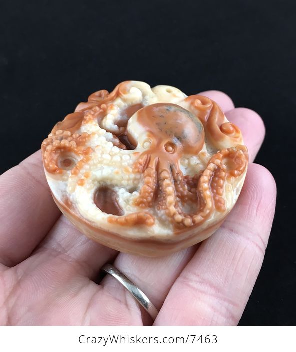 Carved Octopus Red Jasper Stone Pendant Jewelry - #0nlLUmjc4o8-2