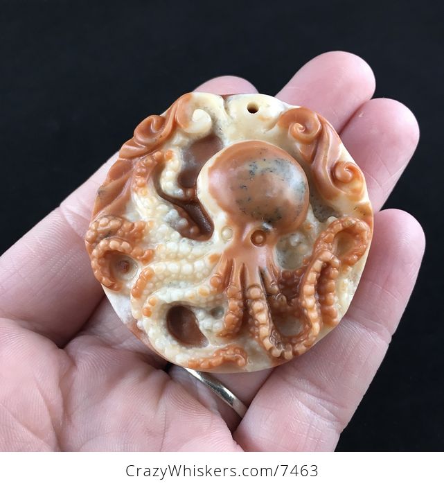 Carved Octopus Red Jasper Stone Pendant Jewelry - #0nlLUmjc4o8-1