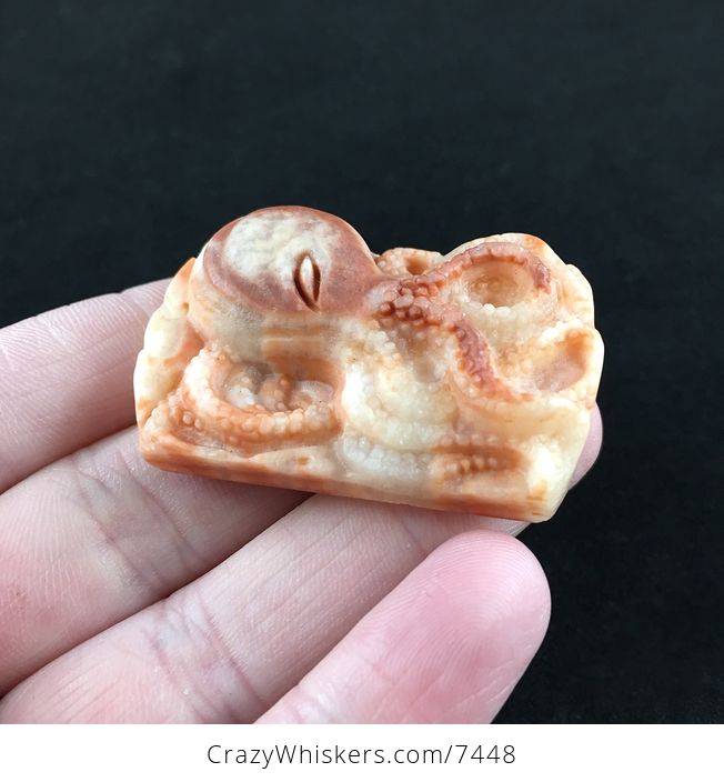 Carved Octopus Red Jasper Stone Pendant Jewelry - #3HRU2XYKMDI-4