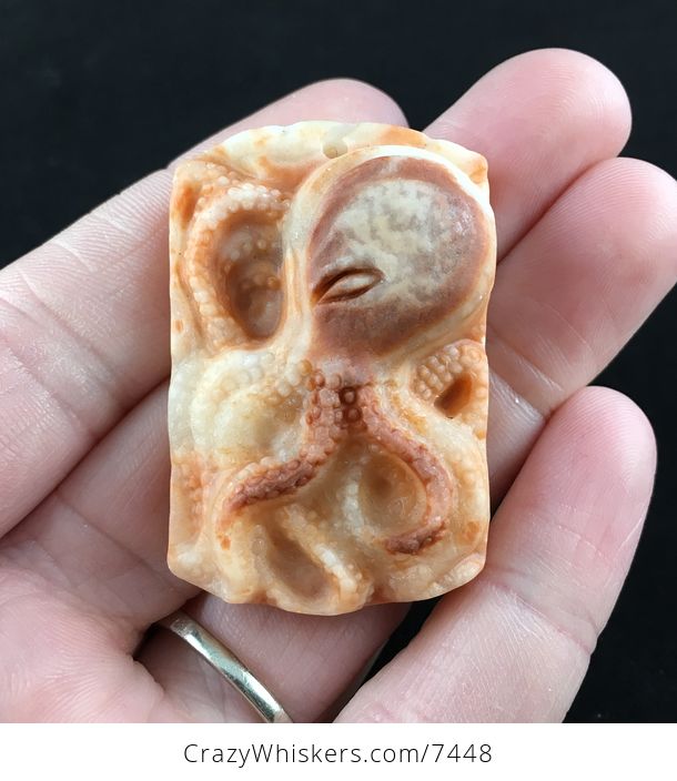Carved Octopus Red Jasper Stone Pendant Jewelry - #3HRU2XYKMDI-1