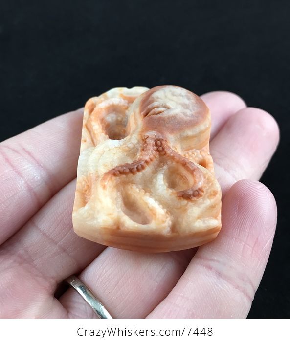 Carved Octopus Red Jasper Stone Pendant Jewelry - #3HRU2XYKMDI-2