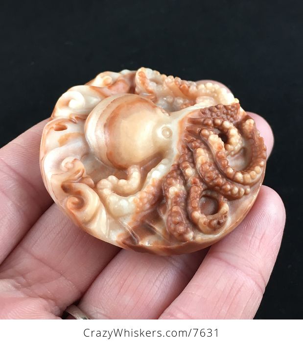 Carved Octopus Red Jasper Stone Pendant Jewelry - #Muvzwi61TBI-4