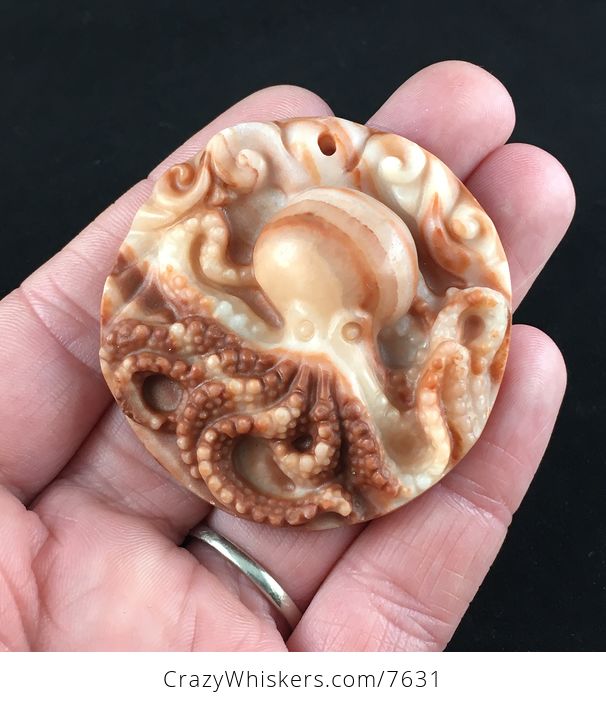Carved Octopus Red Jasper Stone Pendant Jewelry - #Muvzwi61TBI-1